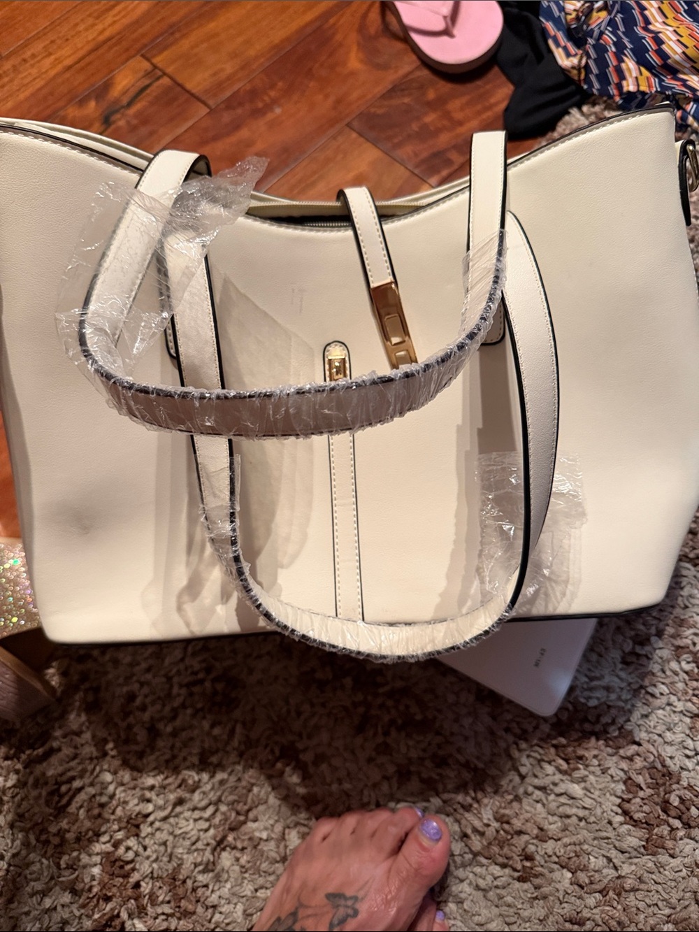Cream Structured Tote with Black Edge Trim